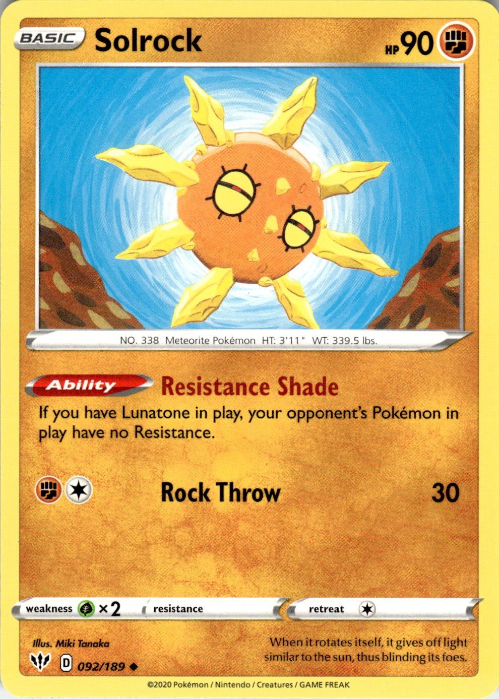 Solrock 092/189 Uncommon Darkness Ablaze Pokemon Near Mint