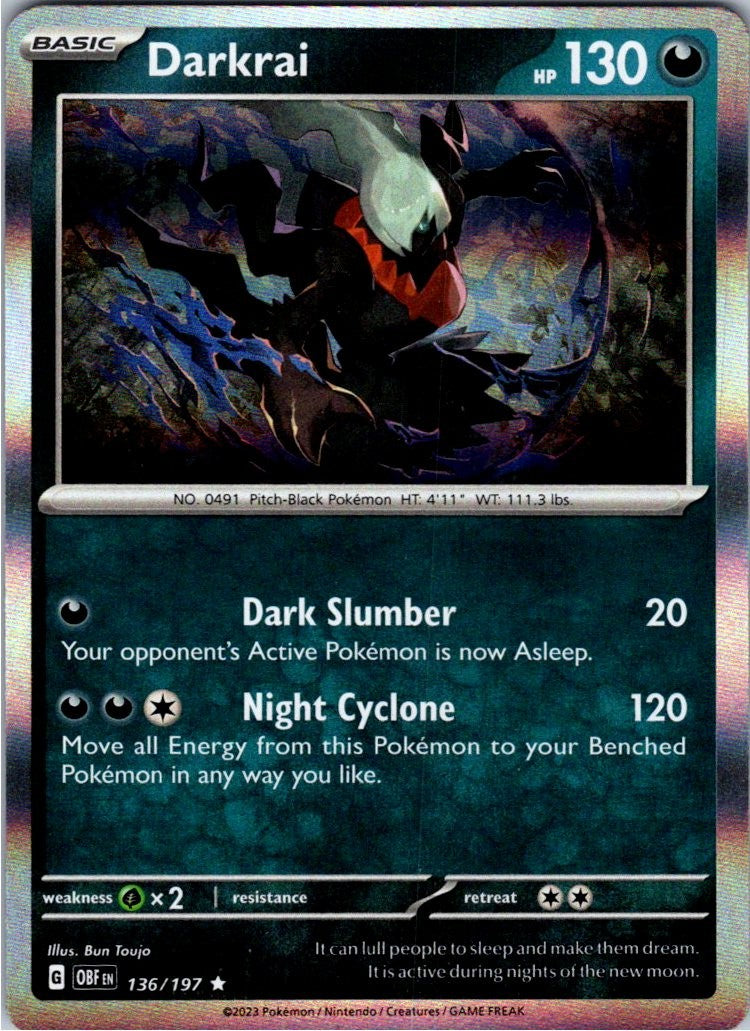 Darkrai 136/197 Rare Obsidian Flames Pokemon Holo Near Mint