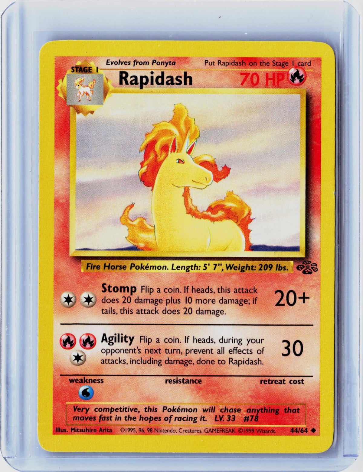 1999 POKEMON RAPIDASH 44/64 UNCOMMON JUNGLE UNLIMITED NEAR MINT
