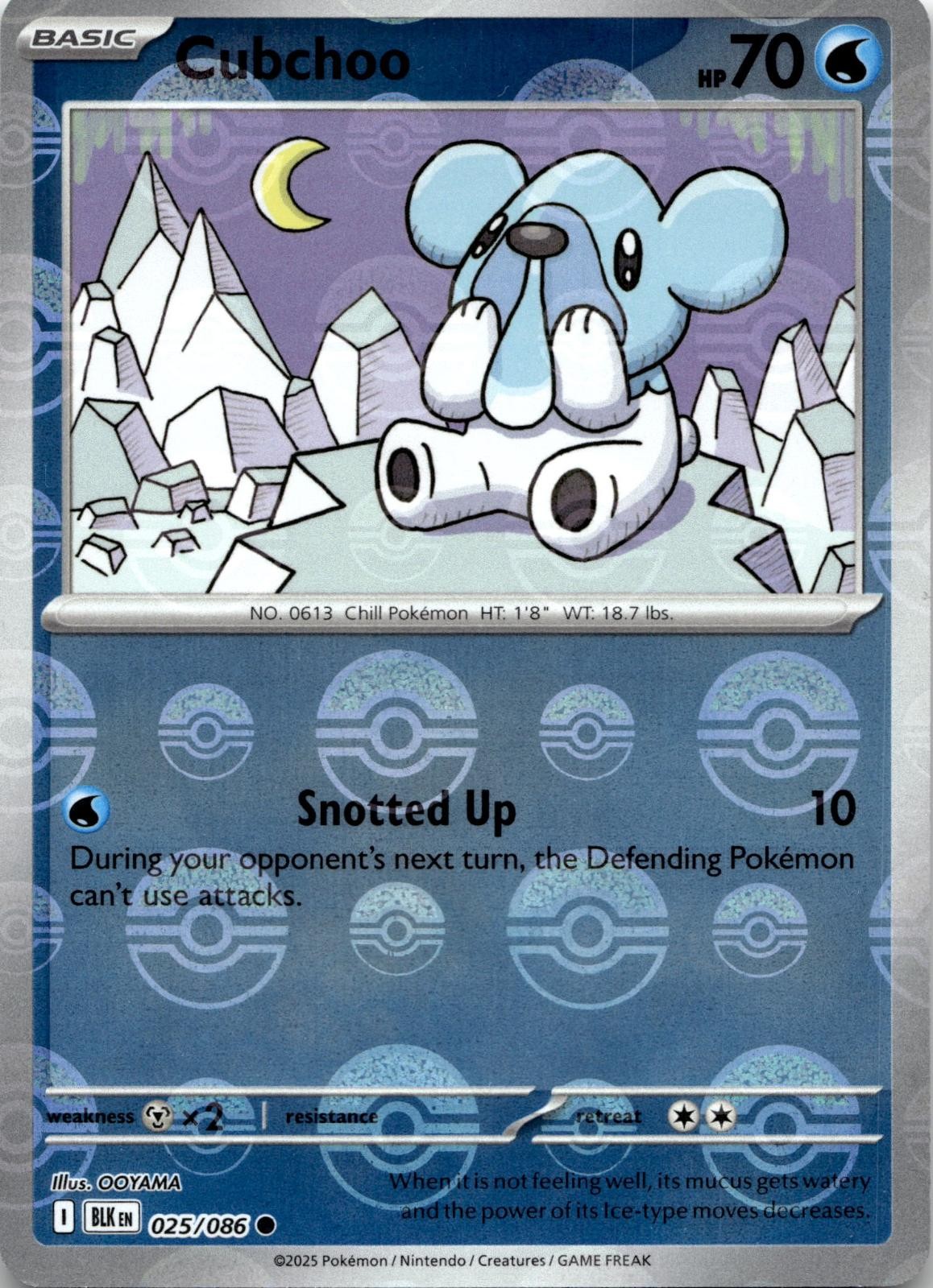 Cubchoo (Poke Ball Pattern) 025/086 Holo Common Black Bolt Pokemon Near Mint