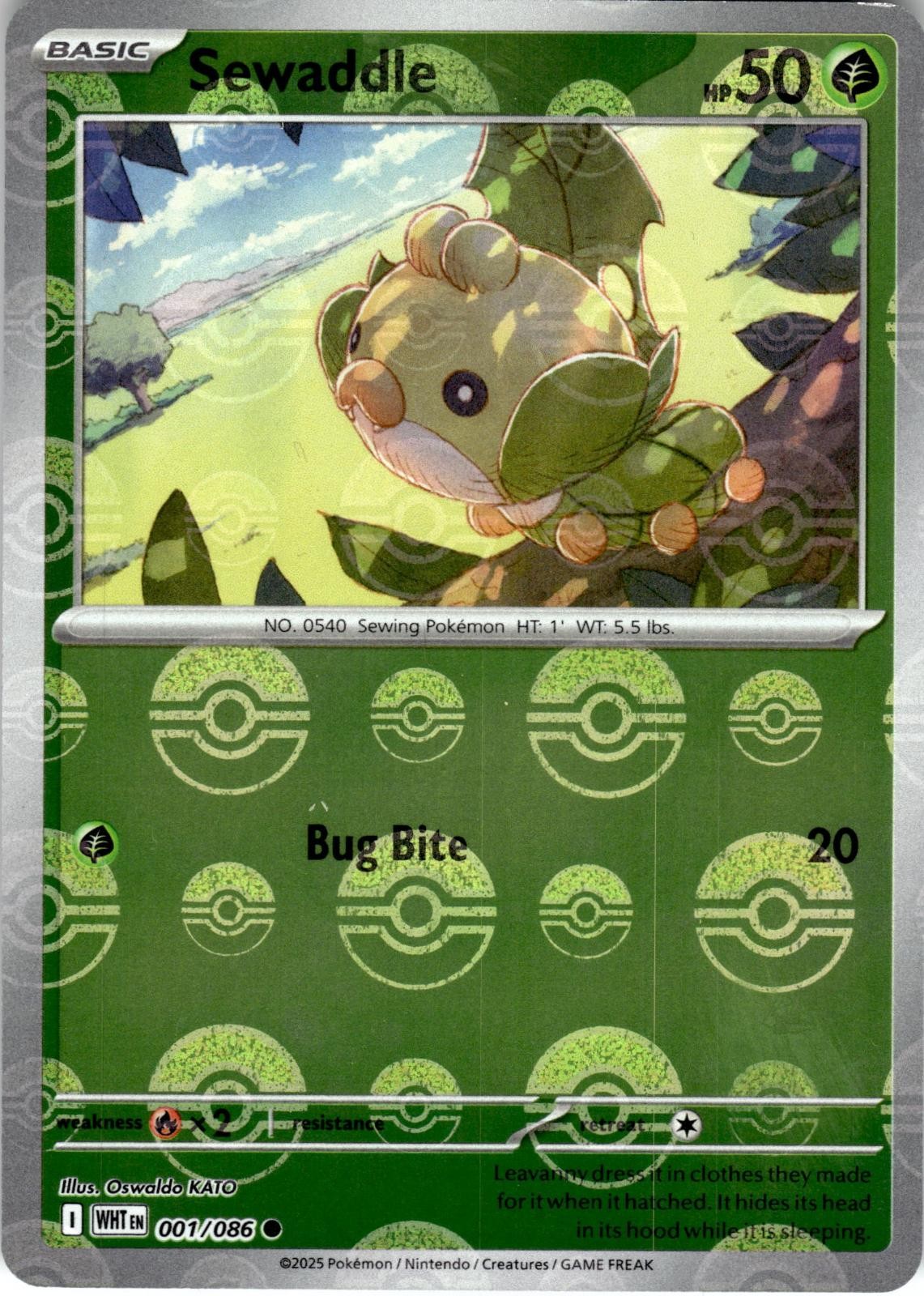 Sewaddle (Poke Ball Pattern) 001/086 Common White Flare Pokemon Holo Near Mint