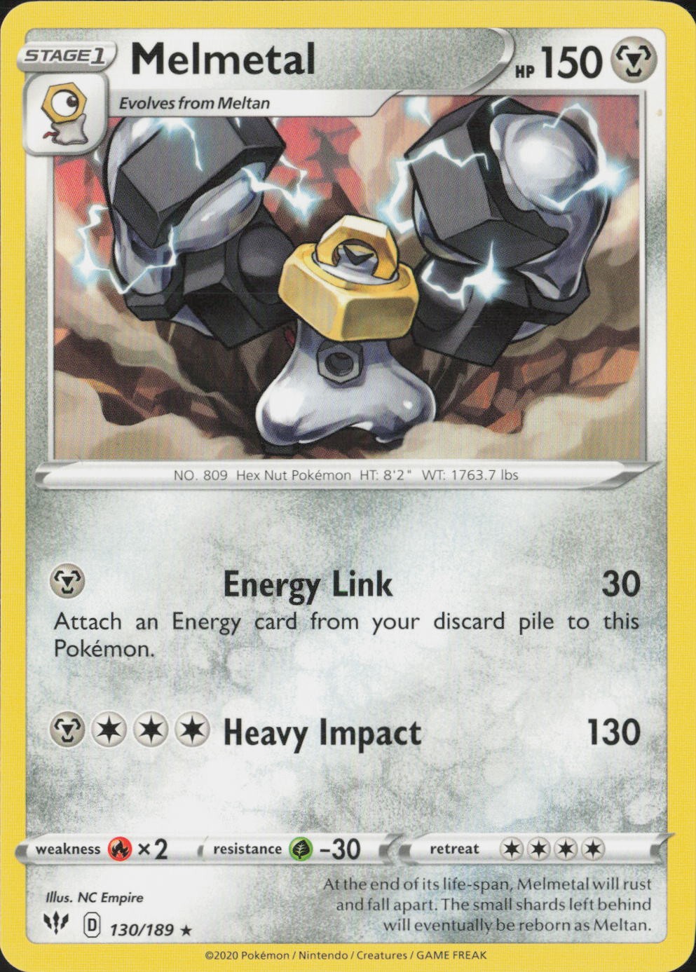 Melmetal Rare SWSH03: Darkness Ablaze 130/189 NM