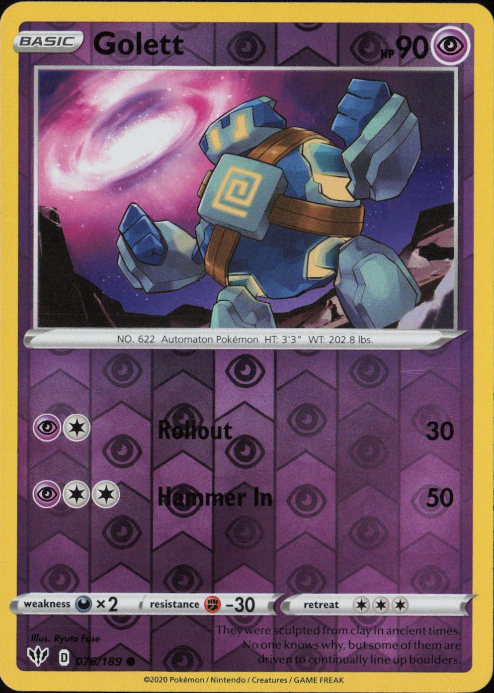 Golett Reverse Holo Common SWSH03: Darkness Ablaze 076/189 NM