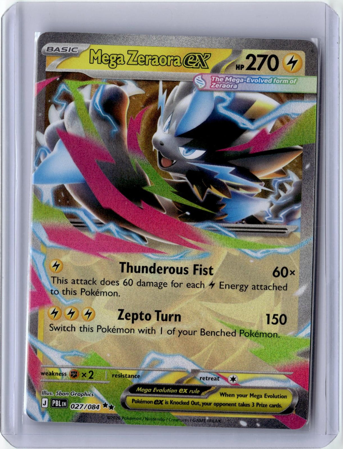 2026 POKEMON MEGA ZERAORA EX 027/084 DOUBLE RARE PITCH BLACK HOLO NEAR MINT