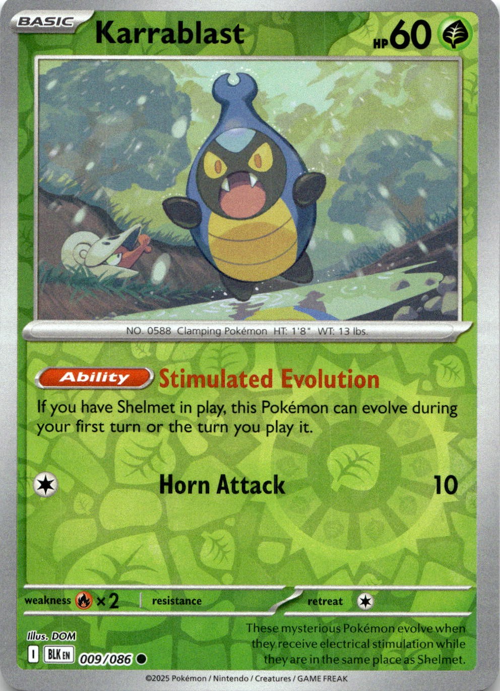Karrablast 009/086 Common Black Bolt Pokemon Reverse Holo Near Mint