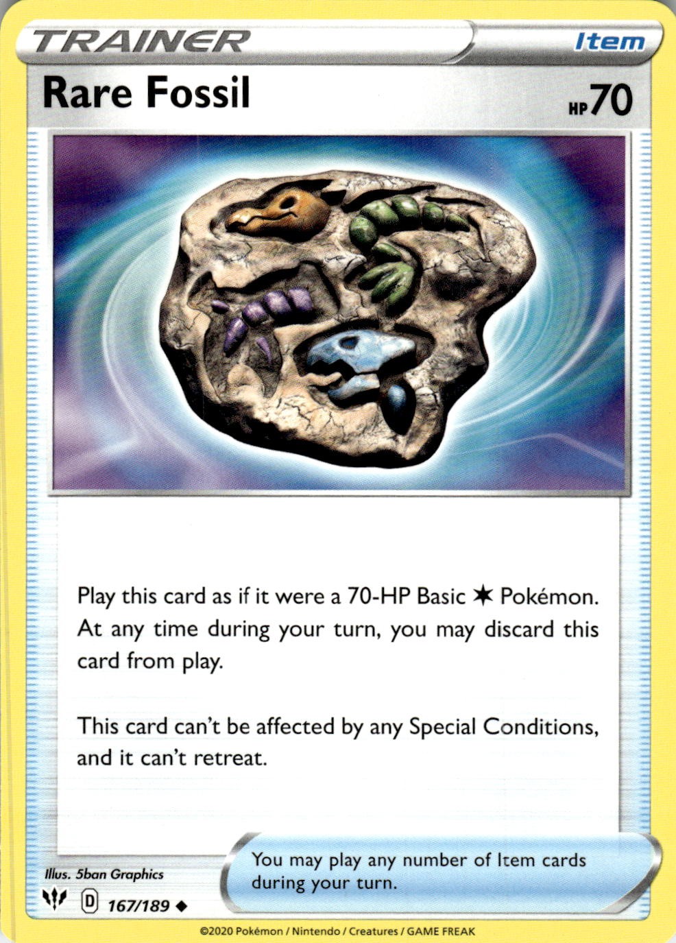 2020 POKEMON RARE FOSSIL 167/189 UNCOMMON DARKNESS ABLAZE NEAR MINT