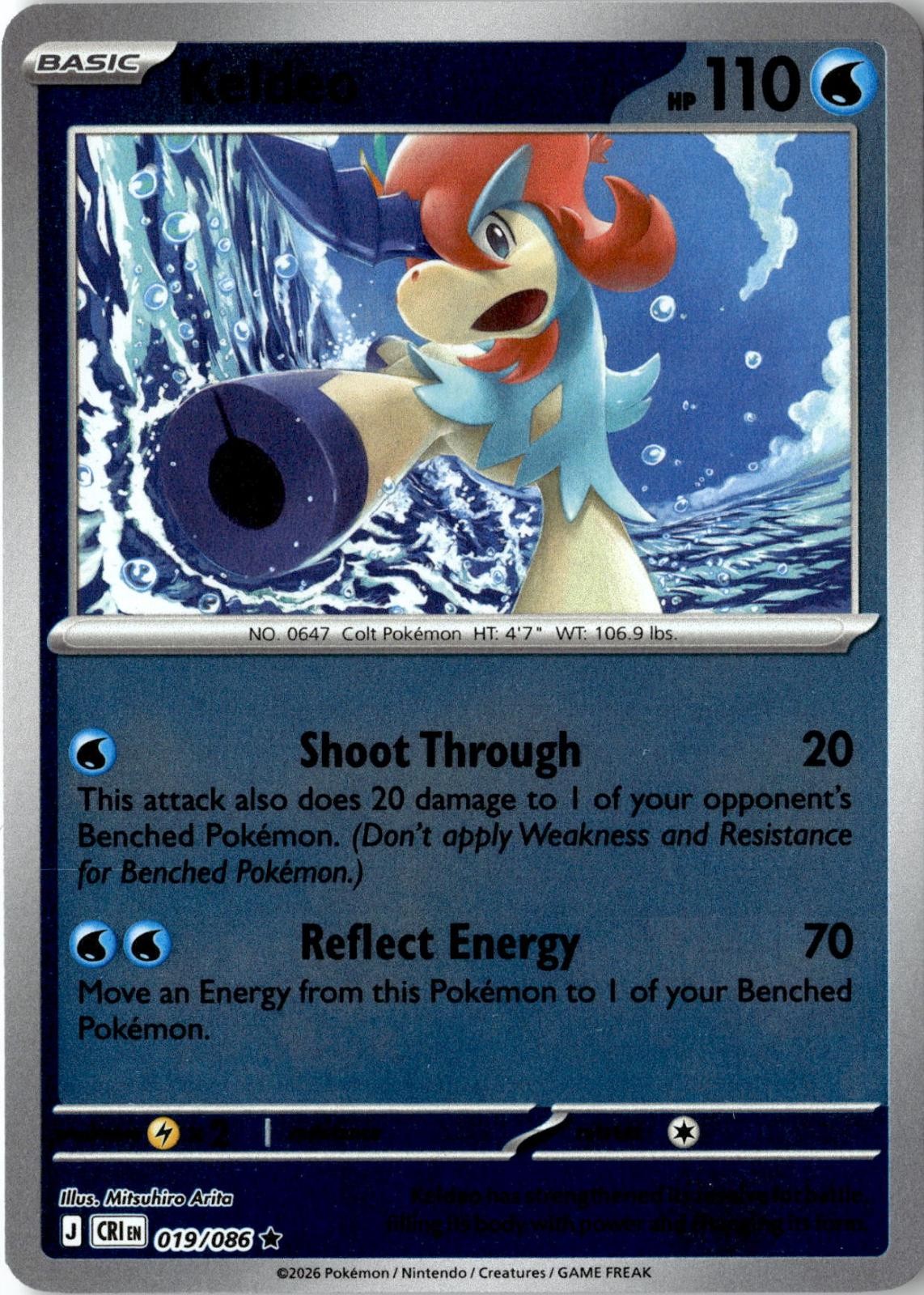 2026 POKEMON KELDEO 019/086 RARE CHAOS RISING HOLO NEAR MINT