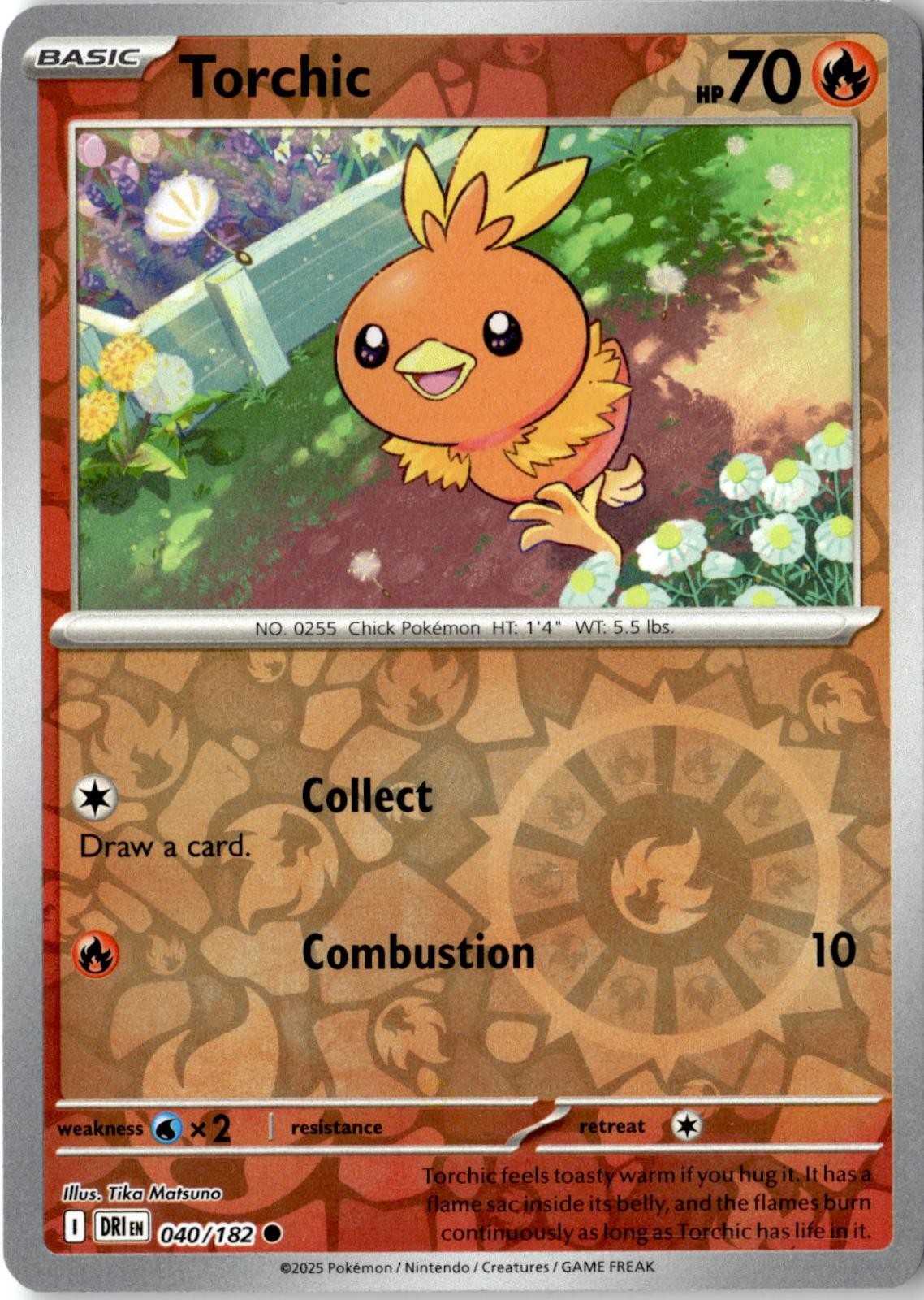 2025 POKEMON TORCHIC 040/182 COMMON DESTINED RIVALS REVERSE HOLO NEAR MINT
