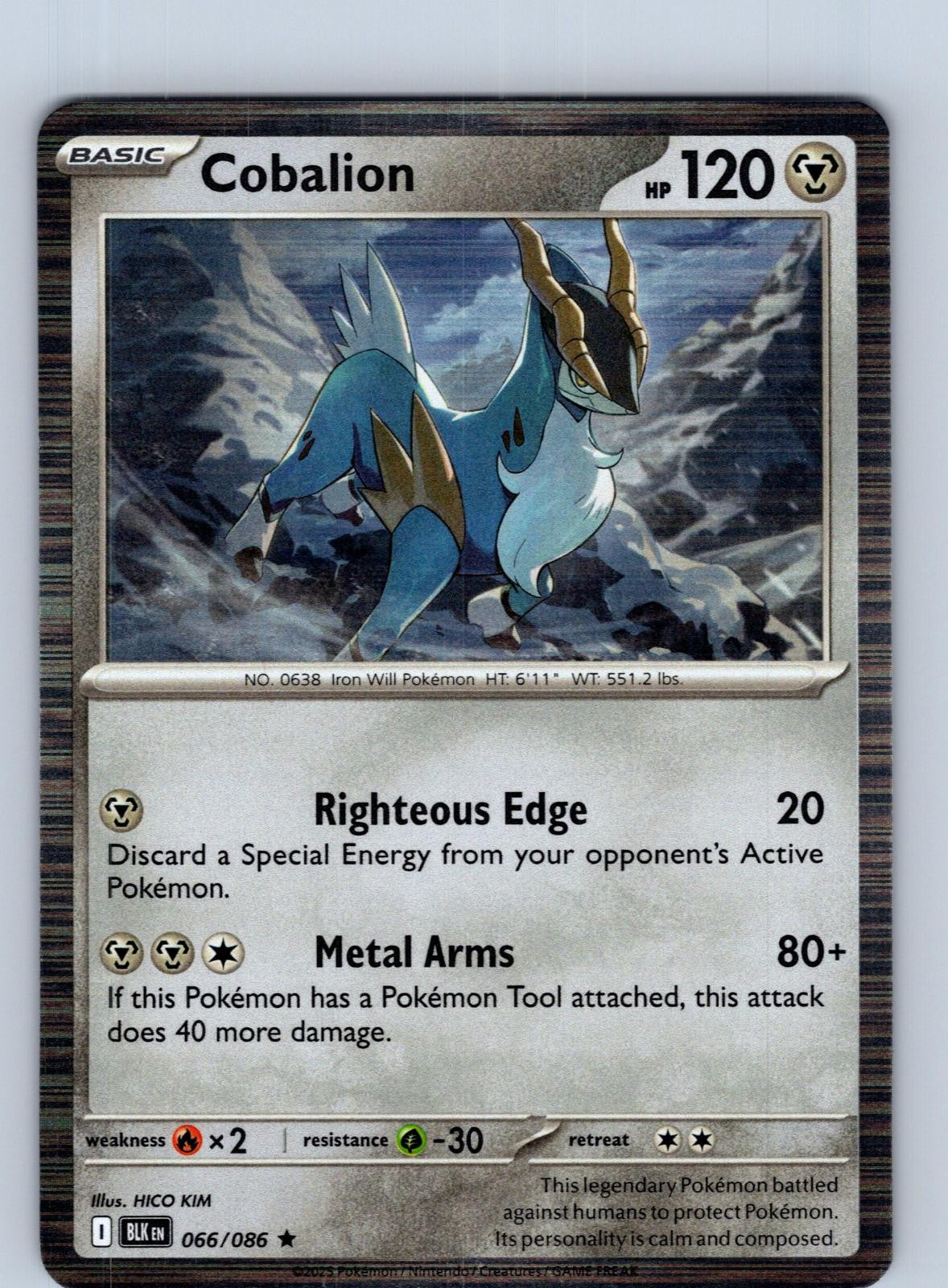 Cobalion 066/086 Holo Rare Black Bolt Pokemon Near Mint