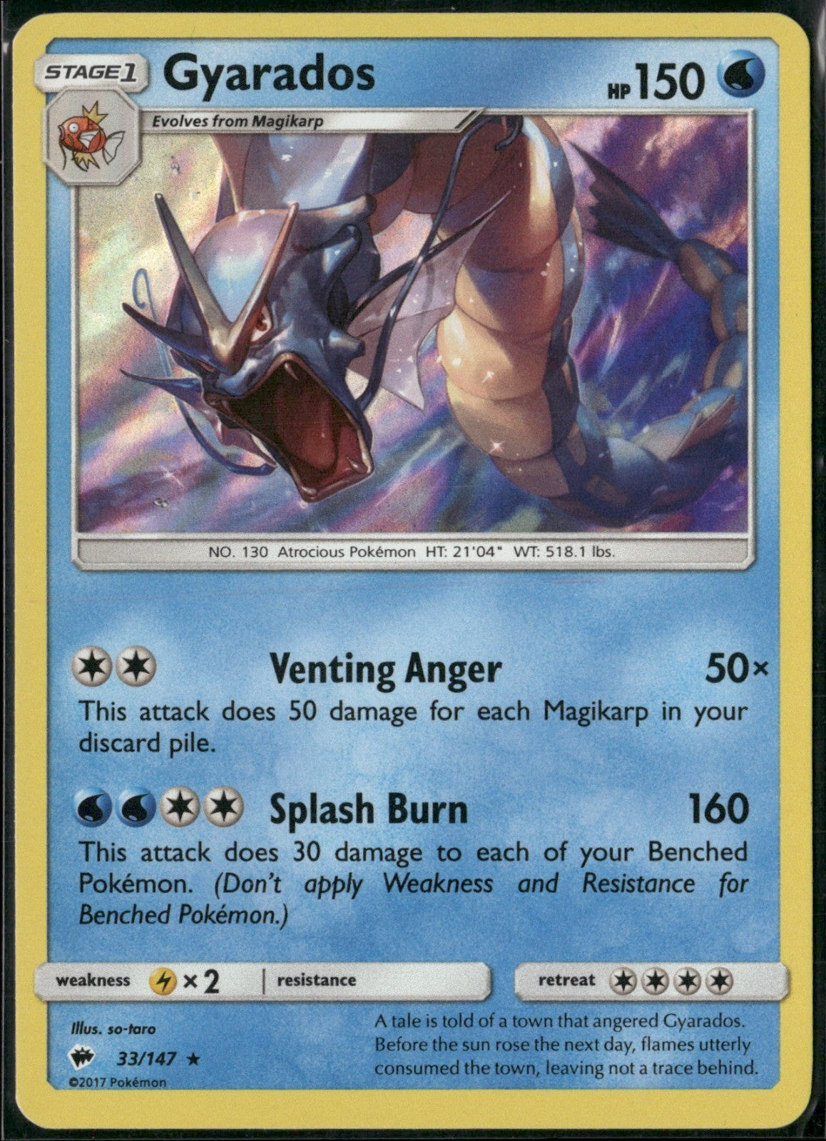 Gyarados Holo Rare SM - Burning Shadows 33/147 NM