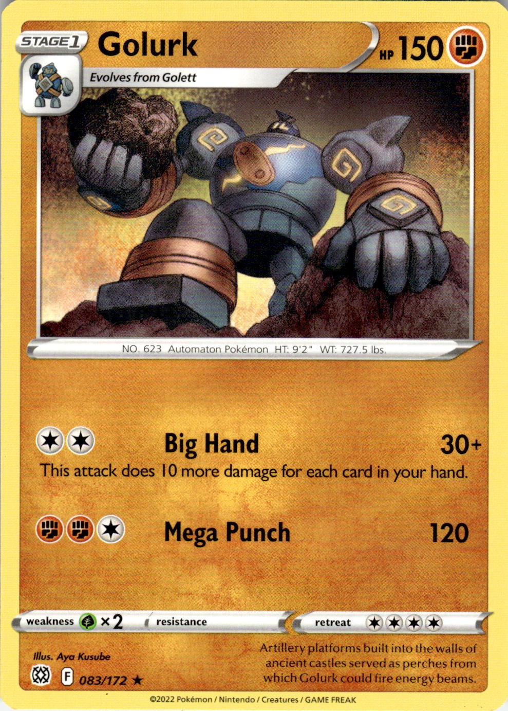2022 POKEMON GOLURK 083/172 RARE BRILLIANT STARS NEAR MINT