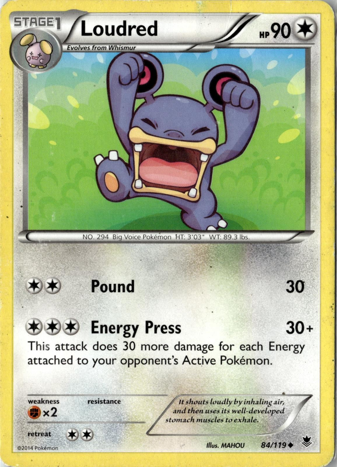 2014 POKEMON LOUDRED 84/119 UNCOMMON PHANTOM FORCES NEAR MINT