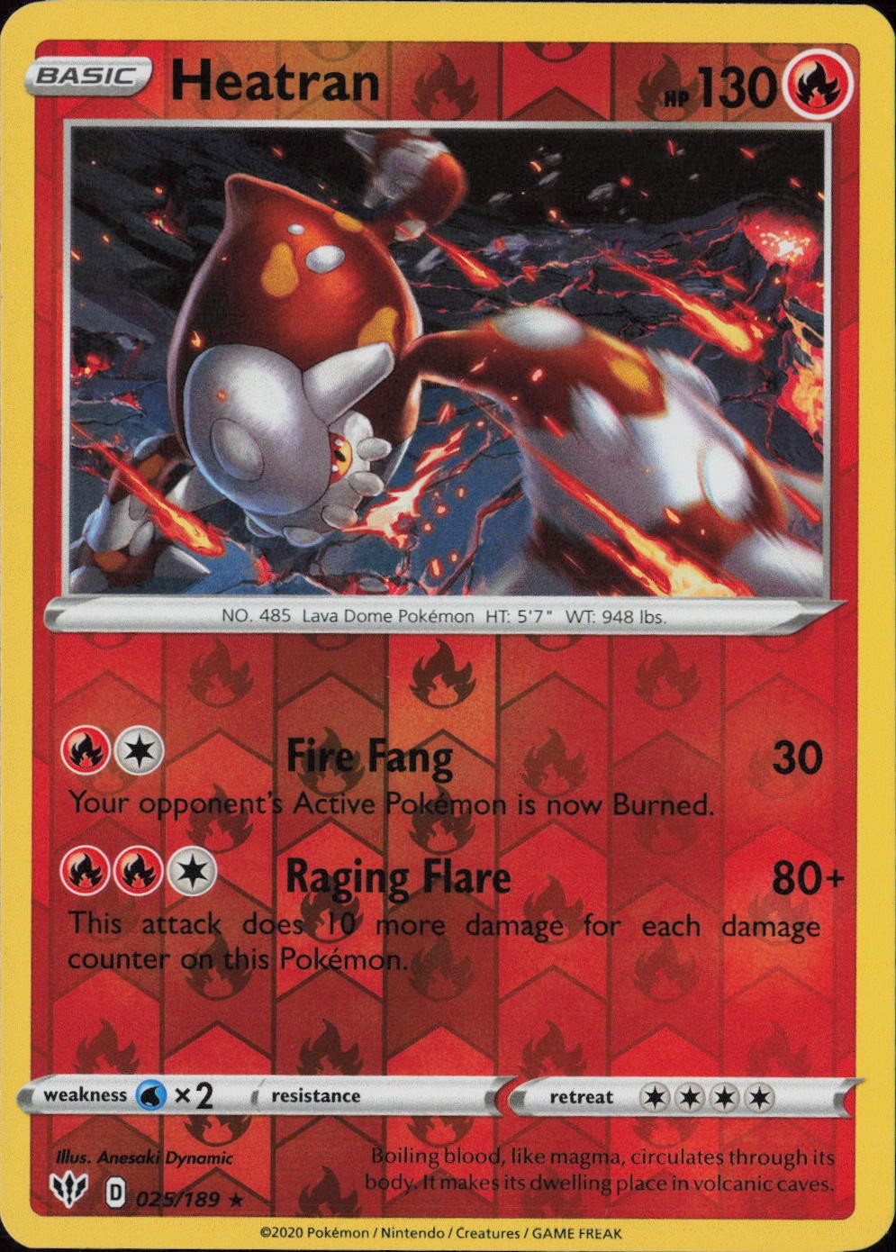 Heatran Reverse Holo Holo Rare SWSH03: Darkness Ablaze 025/189 NM