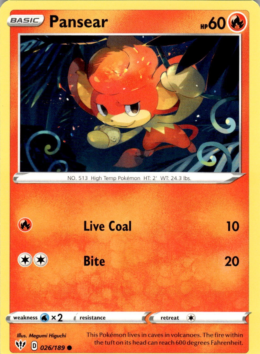 Pansear 026/189 Common Darkness Ablaze Pokemon Near Mint