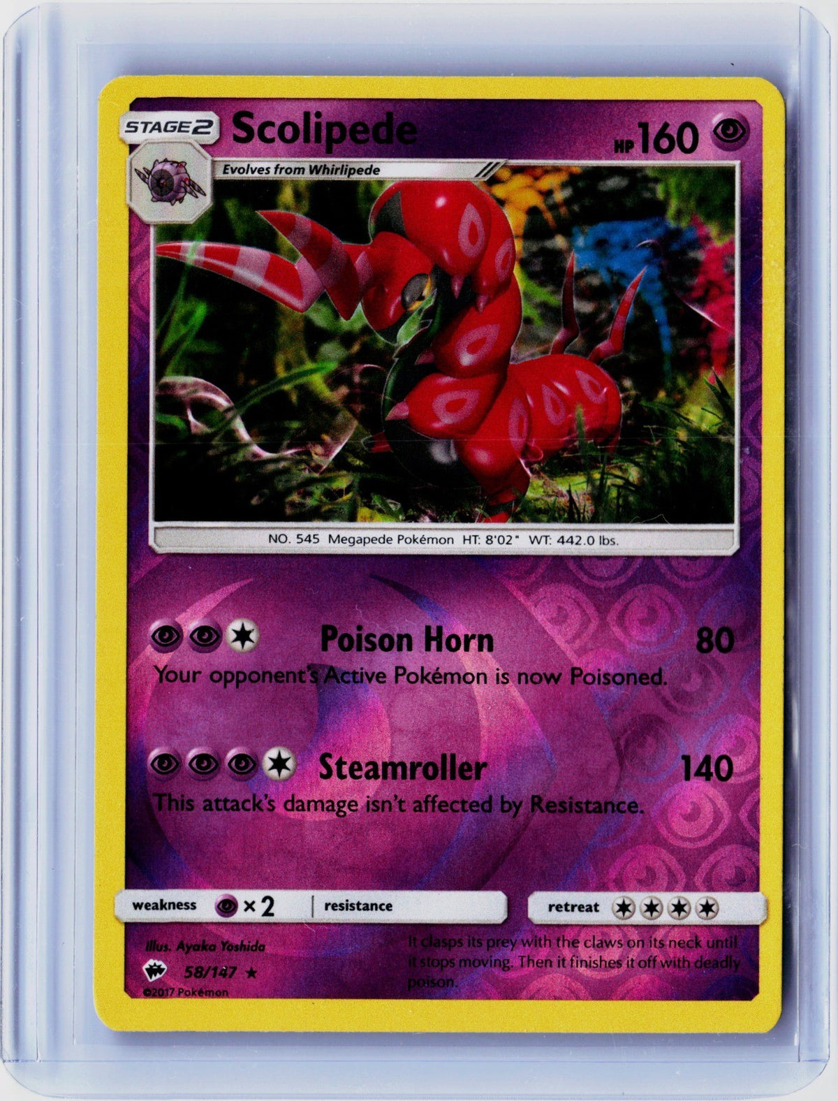 Scolipede Reverse Holo Rare SM - Burning Shadows 58/147 NM