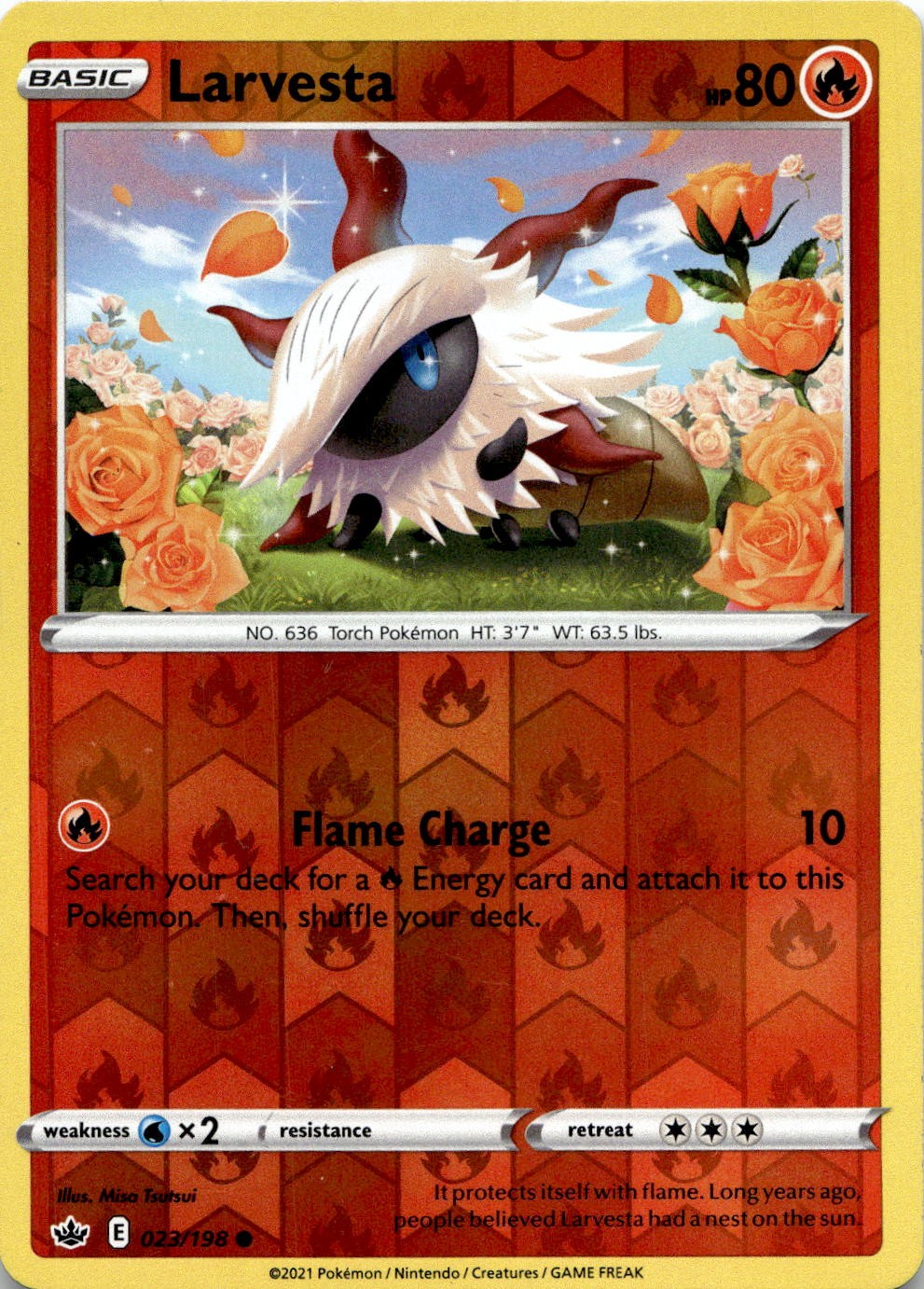 Larvesta 023/198 Common Chilling Reign Pokemon Reverse Holo Lightly Played