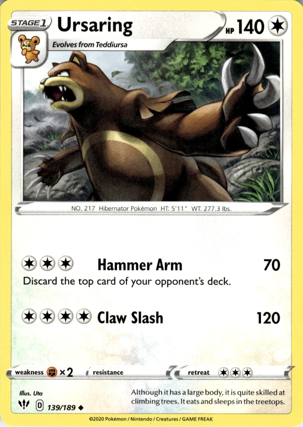 Ursaring 139/189 Uncommon Darkness Ablaze Pokemon NM