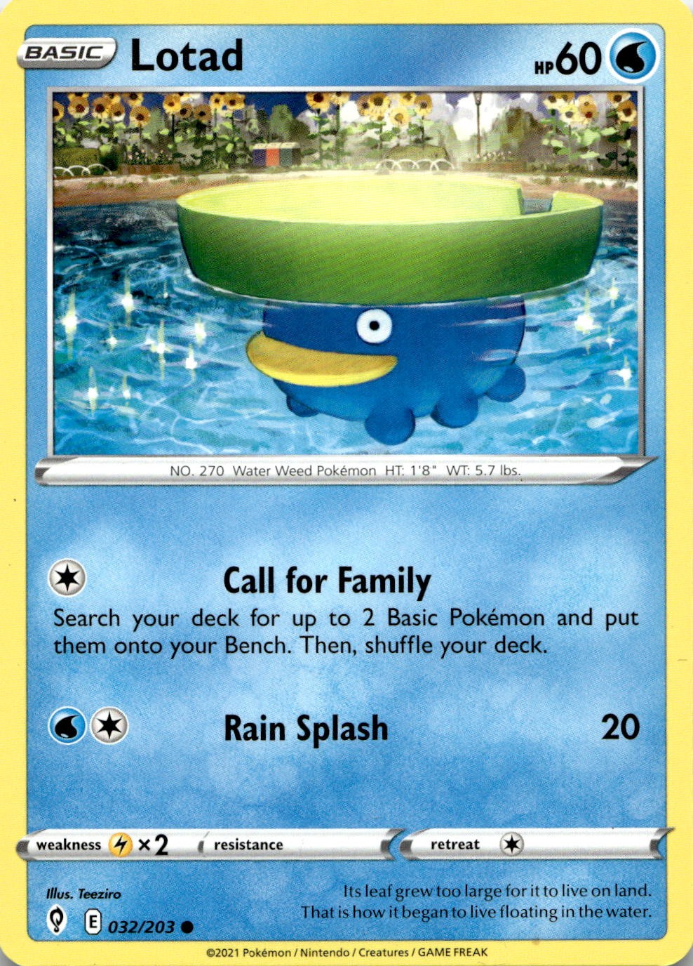 Lotad 032/203 Common Evolving Skies Pokemon Lightly Played