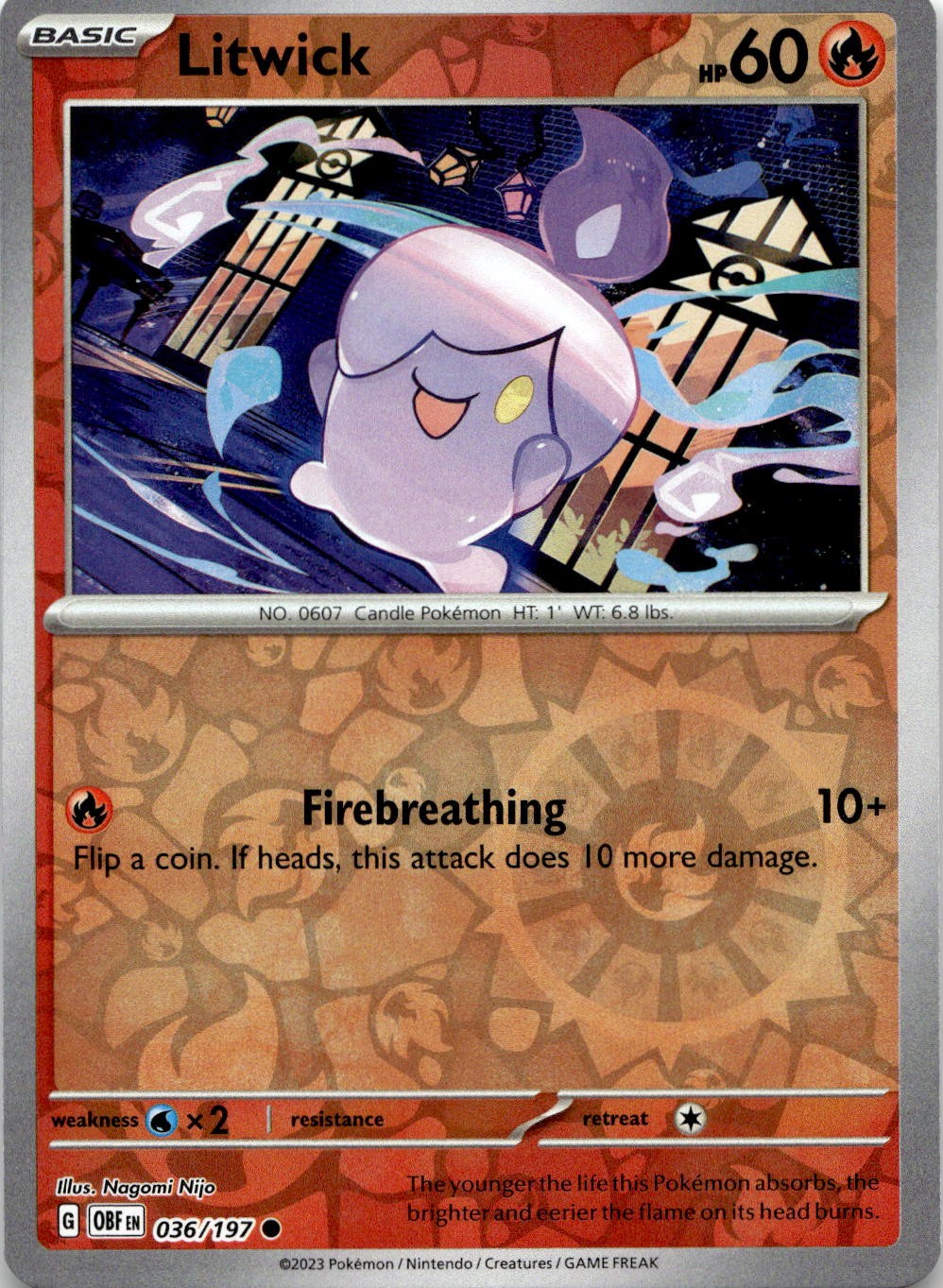 Litwick 036/197 Common Obsidian Flames Pokemon Reverse Holo Near Mint