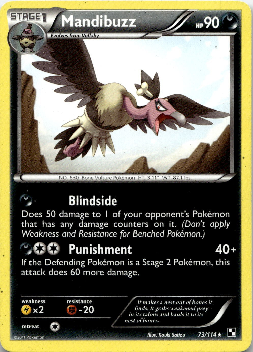 Mandibuzz 73/114 Rare Black & White Pokemon Lightly Played