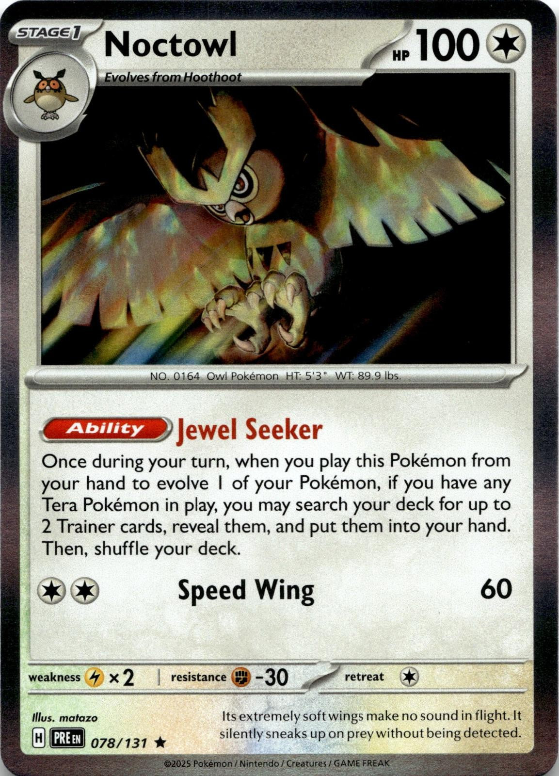 Noctowl 078/131 Holo Rare Prismatic Evolutions Pokemon Near Mint