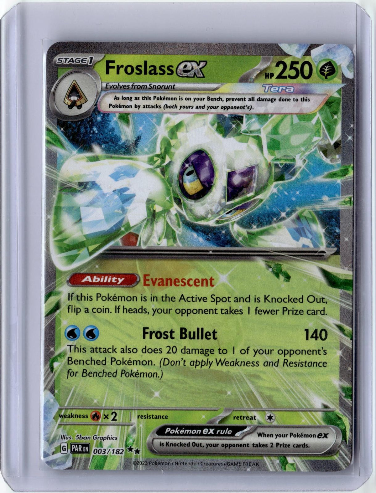2023 POKEMON FROSLASS EX 003/182 DOUBLE RARE PARADOX RIFT HOLO NEAR MINT