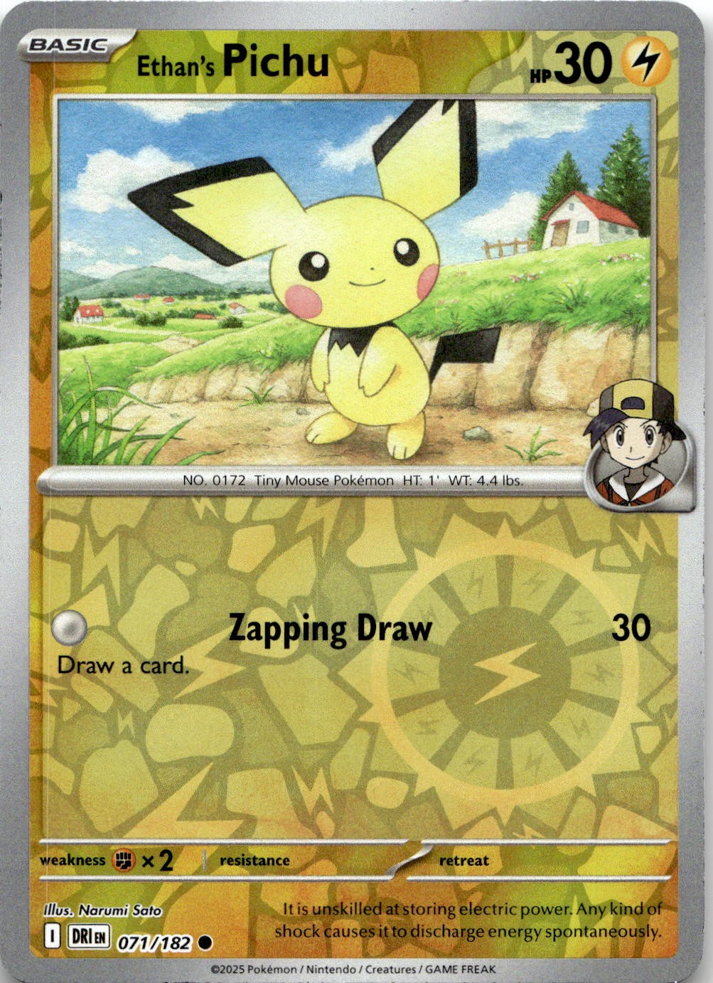 Ethan's Pichu 071/182 Common Destined Rivals Pokemon Reverse Holo Near Mint
