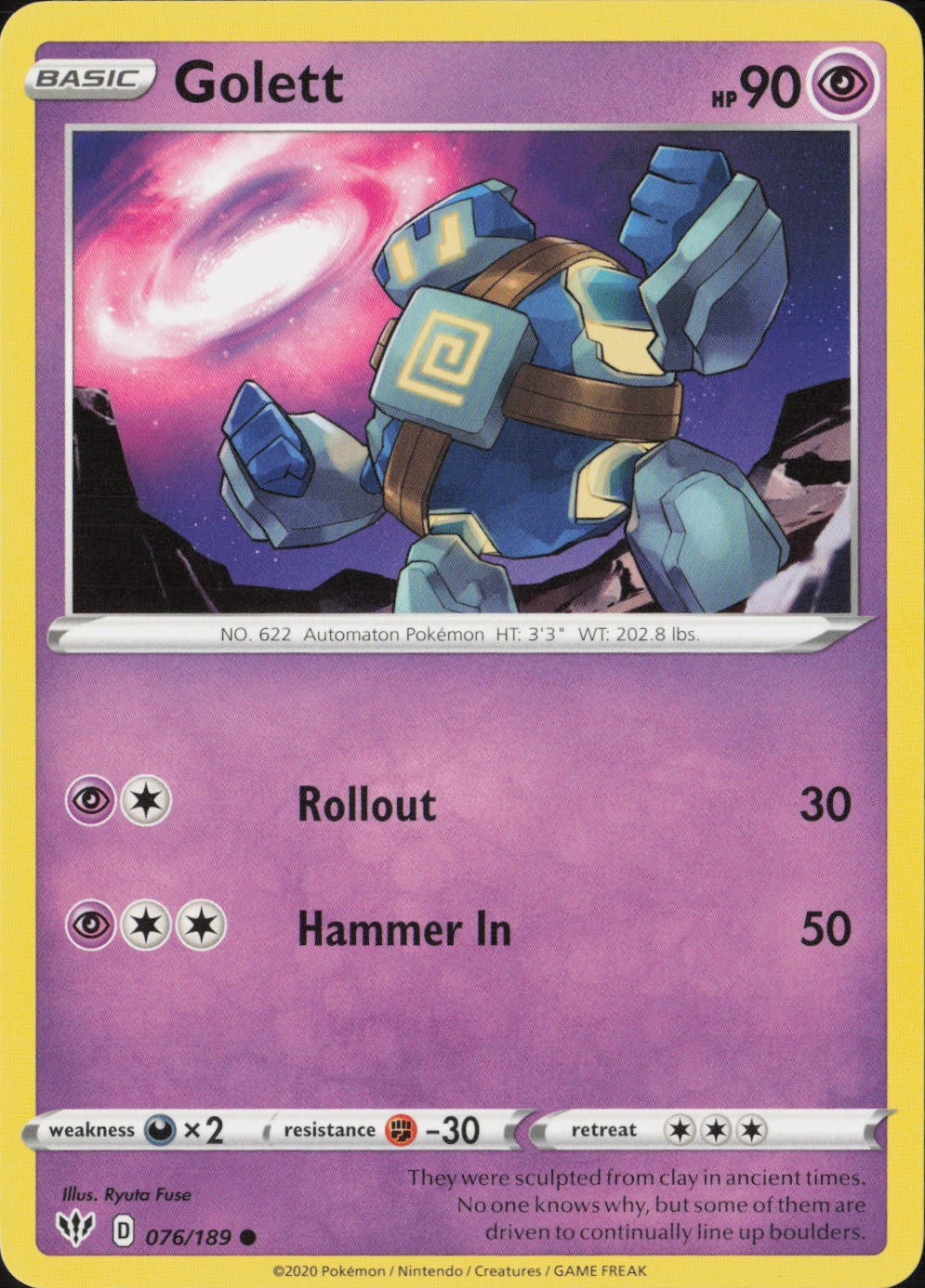 Golett Common SWSH03: Darkness Ablaze 076/189 NM