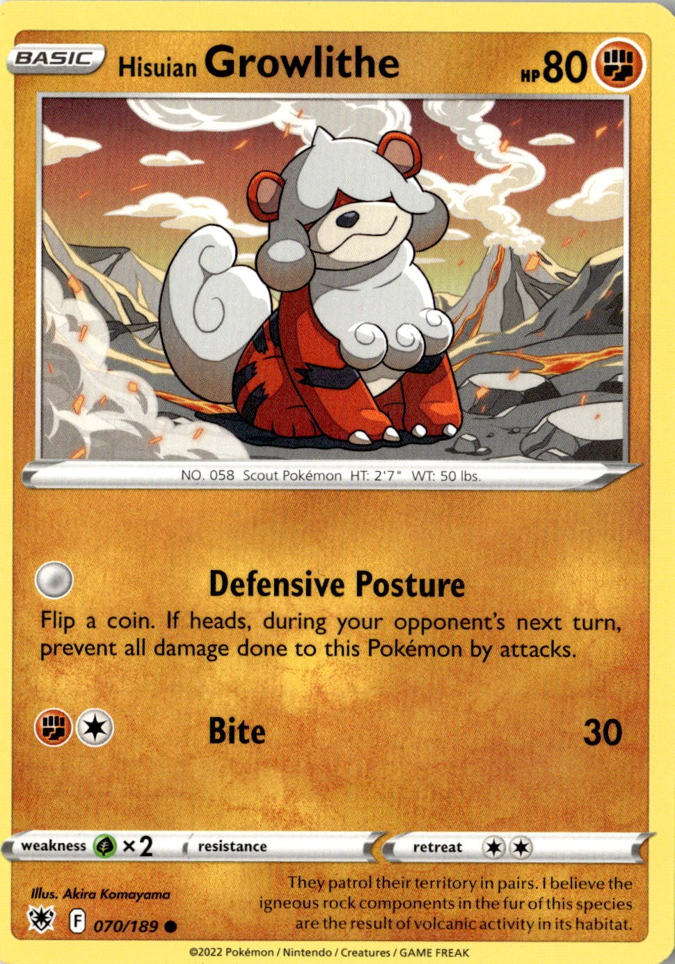2022 POKEMON HISUIAN GROWLITHE 070/189 COMMON ASTRAL RADIANCE NEAR MINT