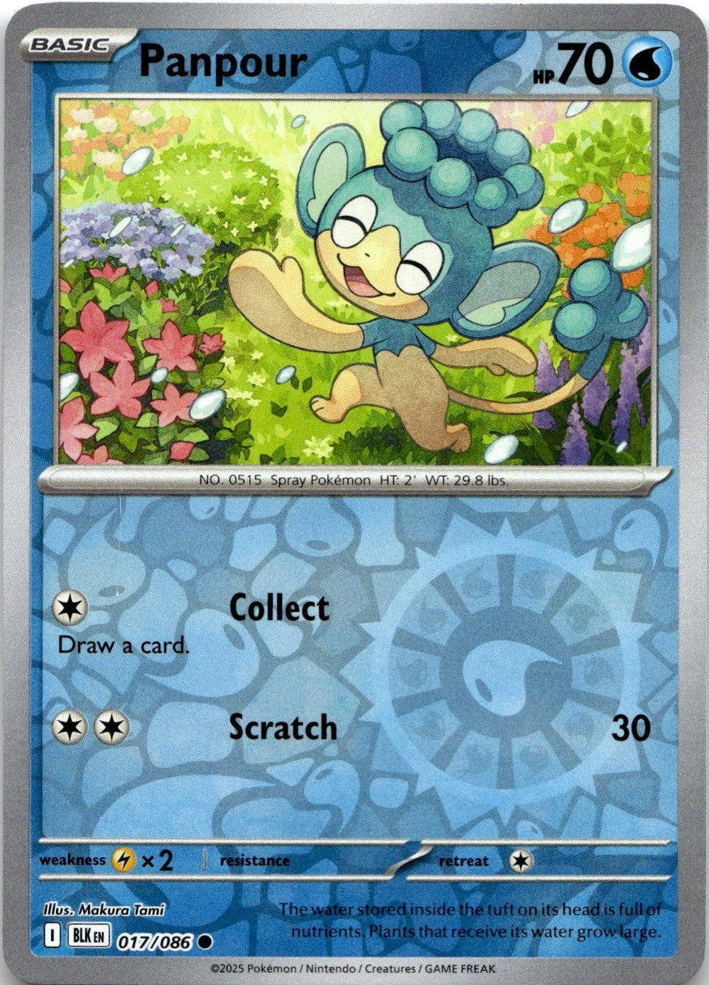 Panpour 017/086 Common Black Bolt Pokemon Reverse Holo Near Mint