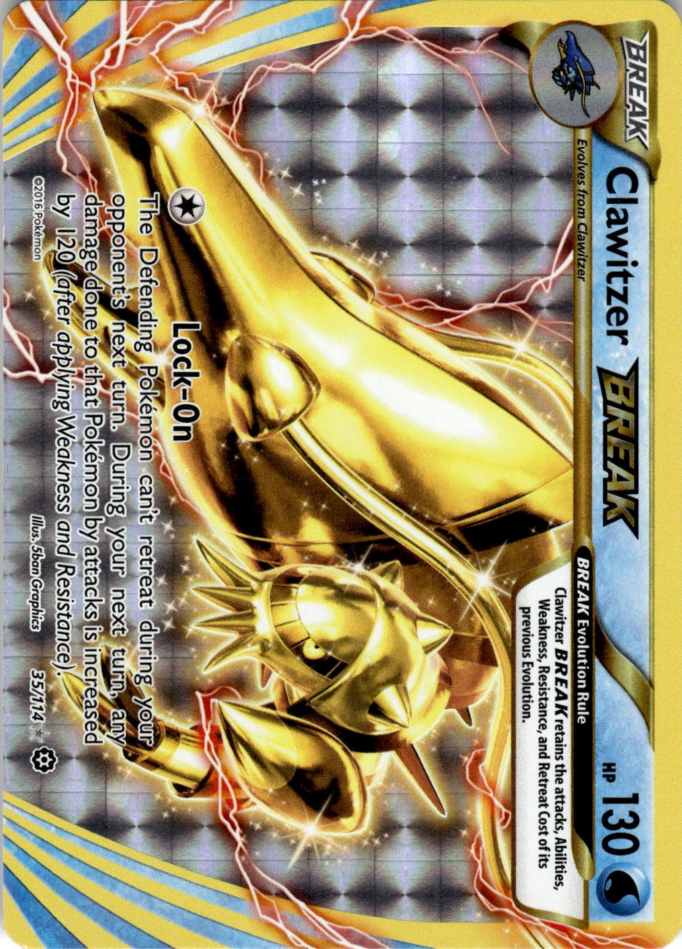 2016 POKEMON CLAWITZER BREAK 35/114 BREAK RARE STEAM SIEGE HOLO NM/LP