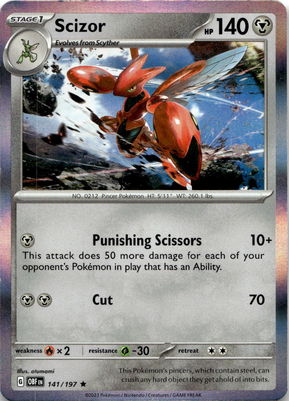 Scizor 141/197 Rare Obsidian Flames Pokemon Holo Lightly Played