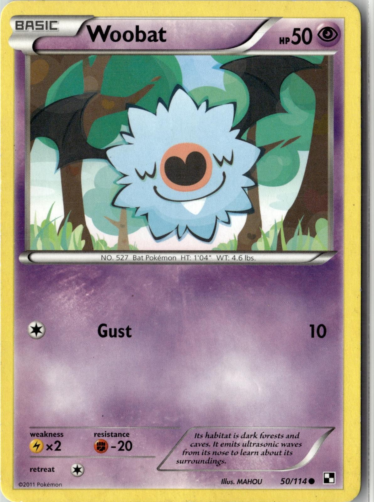 2011 POKEMON WOOBAT 50/114 COMMON BLACK & WHITE NEAR MINT