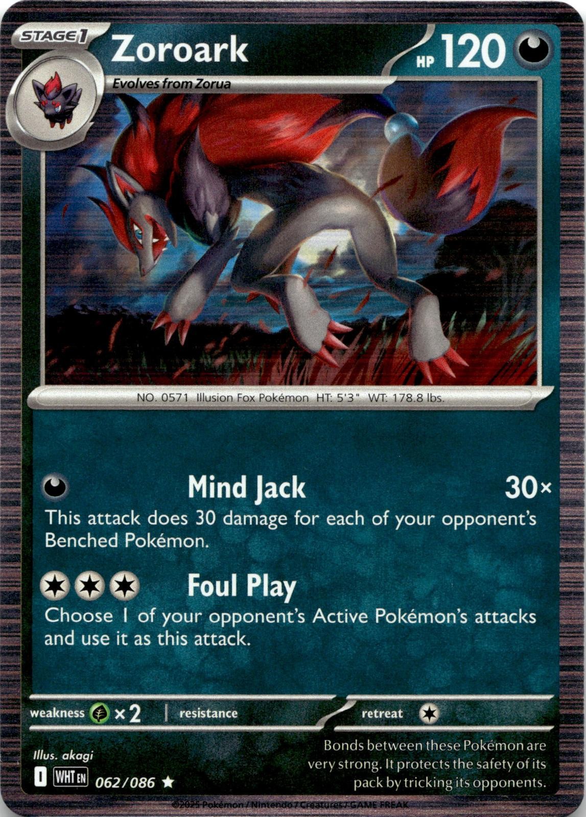 Zoroark 062/086 Holo Rare White Flare Pokemon Near Mint