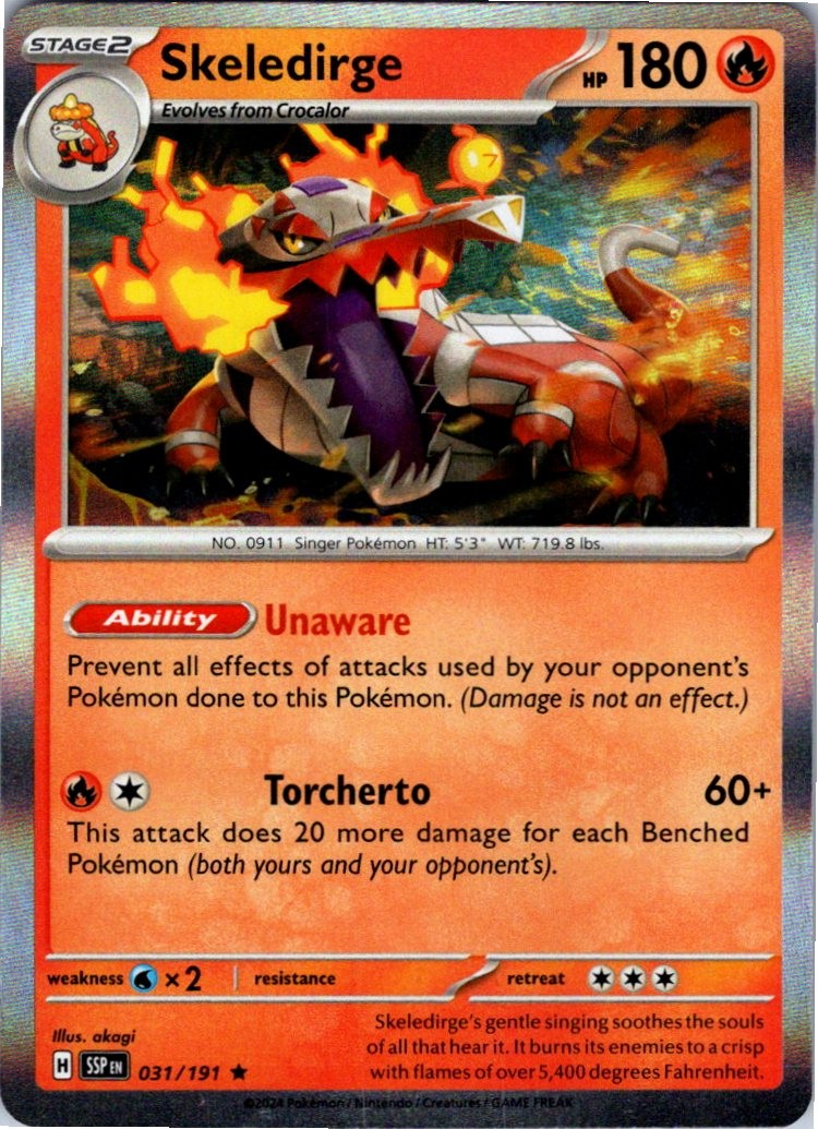 Skeledirge 031/191 Rare Surging Sparks Pokemon Holo Near Mint