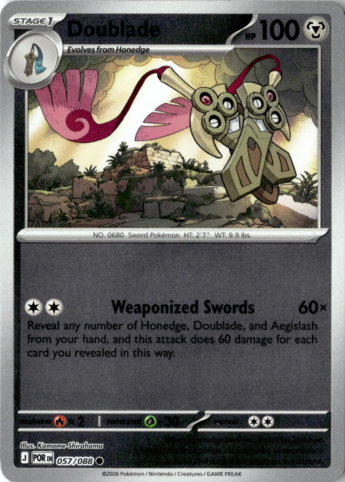 2026 POKEMON DOUBLADE 057/088 COMMON PERFECT ORDER REVERSE HOLO NEAR MINT