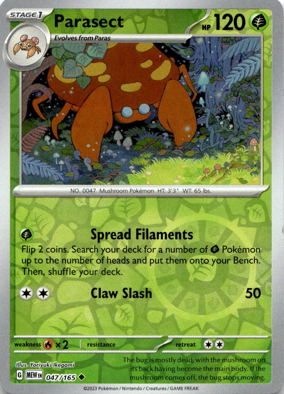 Parasect 047/165 Uncommon 151 Pokemon Reverse Holo Near Mint
