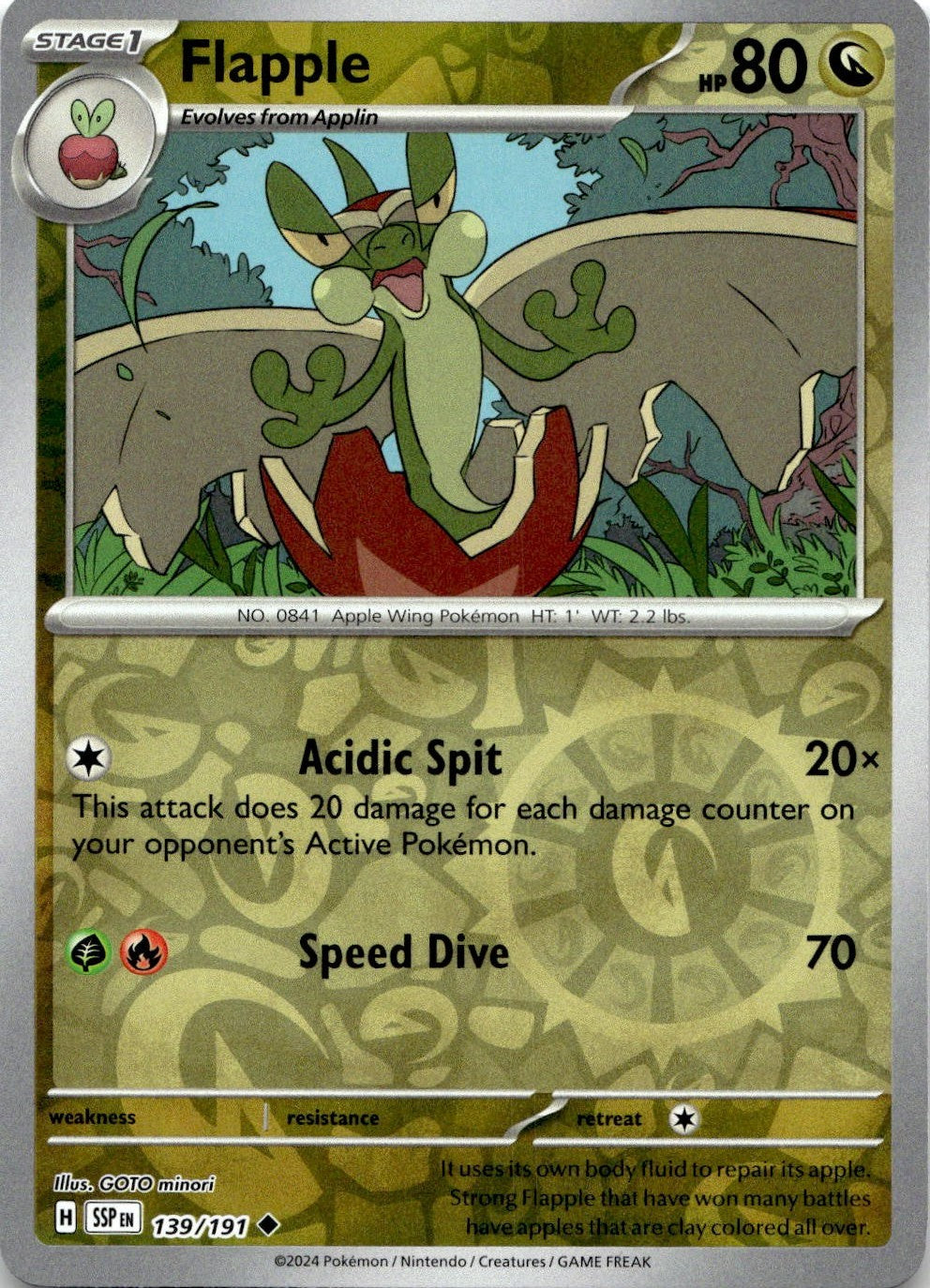 Flapple 139/191 Uncommon Surging Sparks Pokemon Reverse Holo Near Mint