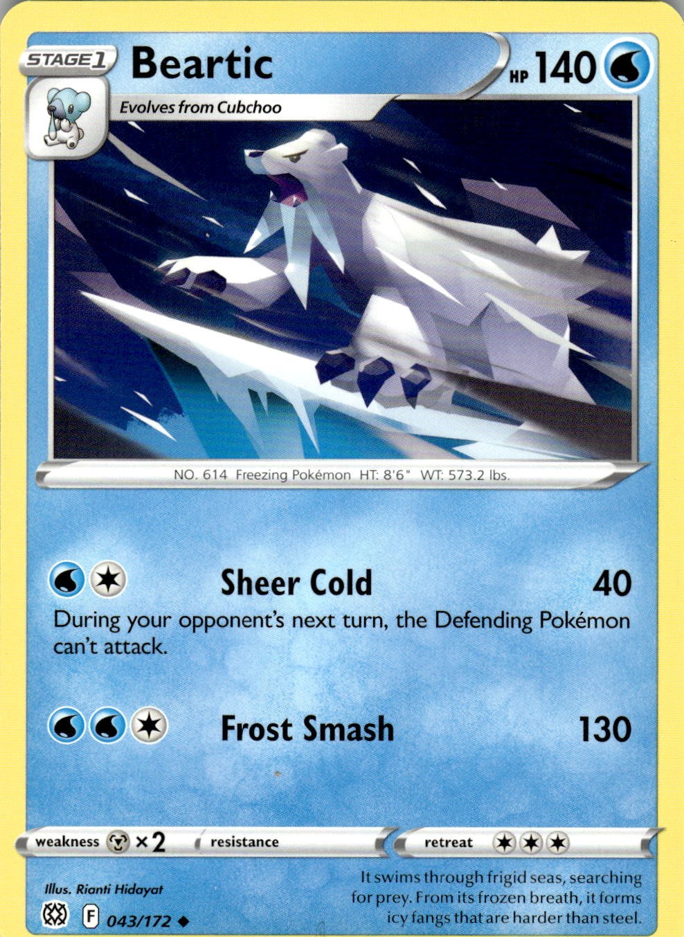 2022 POKEMON BEARTIC 043/172 UNCOMMON BRILLIANT STARS NEAR MINT