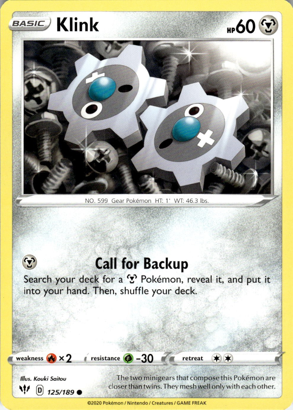 Klink 125/189 Common Darkness Ablaze Pokemon Near Mint