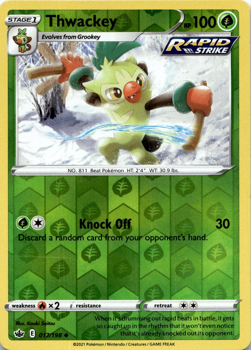 Thwackey 017/198 Uncommon Chilling Reign Pokemon Reverse Holo Lightly Played