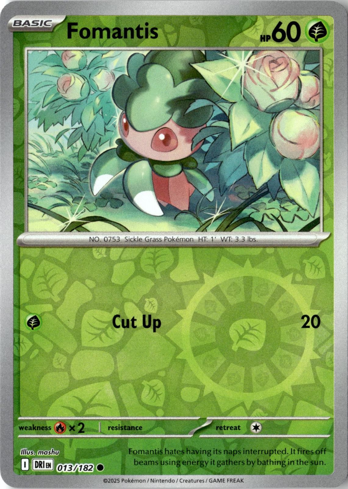 2025 POKEMON FOMANTIS 013/182 COMMON DESTINED RIVALS REVERSE HOLO NEAR MINT