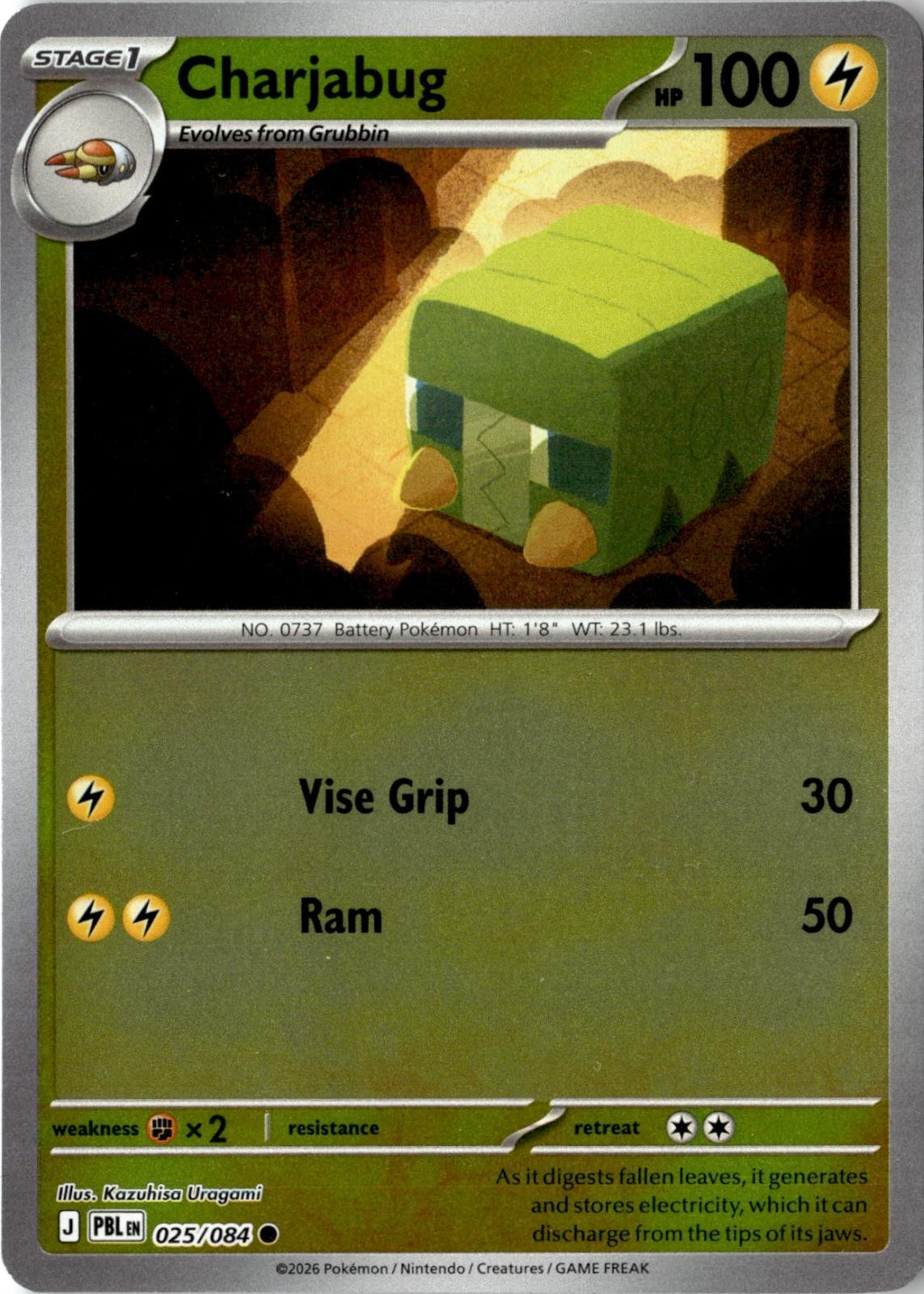 2026 POKEMON CHARJABUG 025/084 COMMON PITCH BLACK REVERSE HOLO NEAR MINT