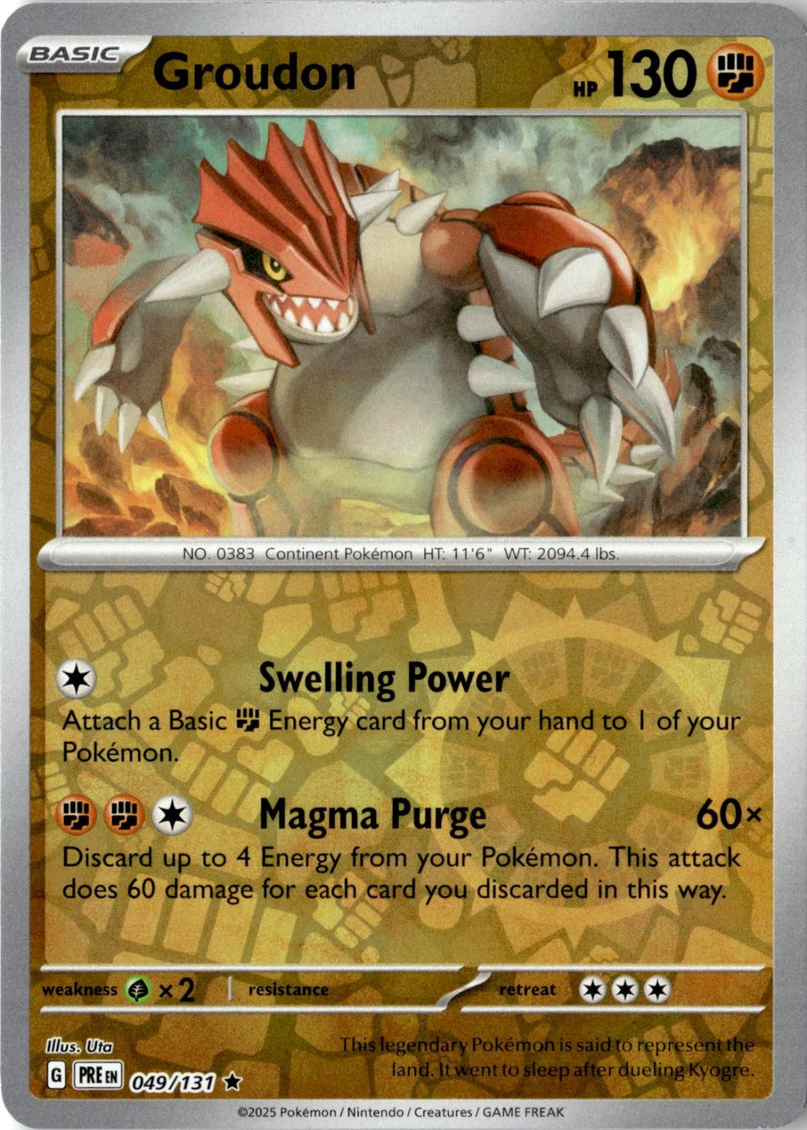 2025 POKEMON GROUDON 049/131 RARE PRISMATIC EVOLUTIONS REVERSE HOLO NEAR MINT