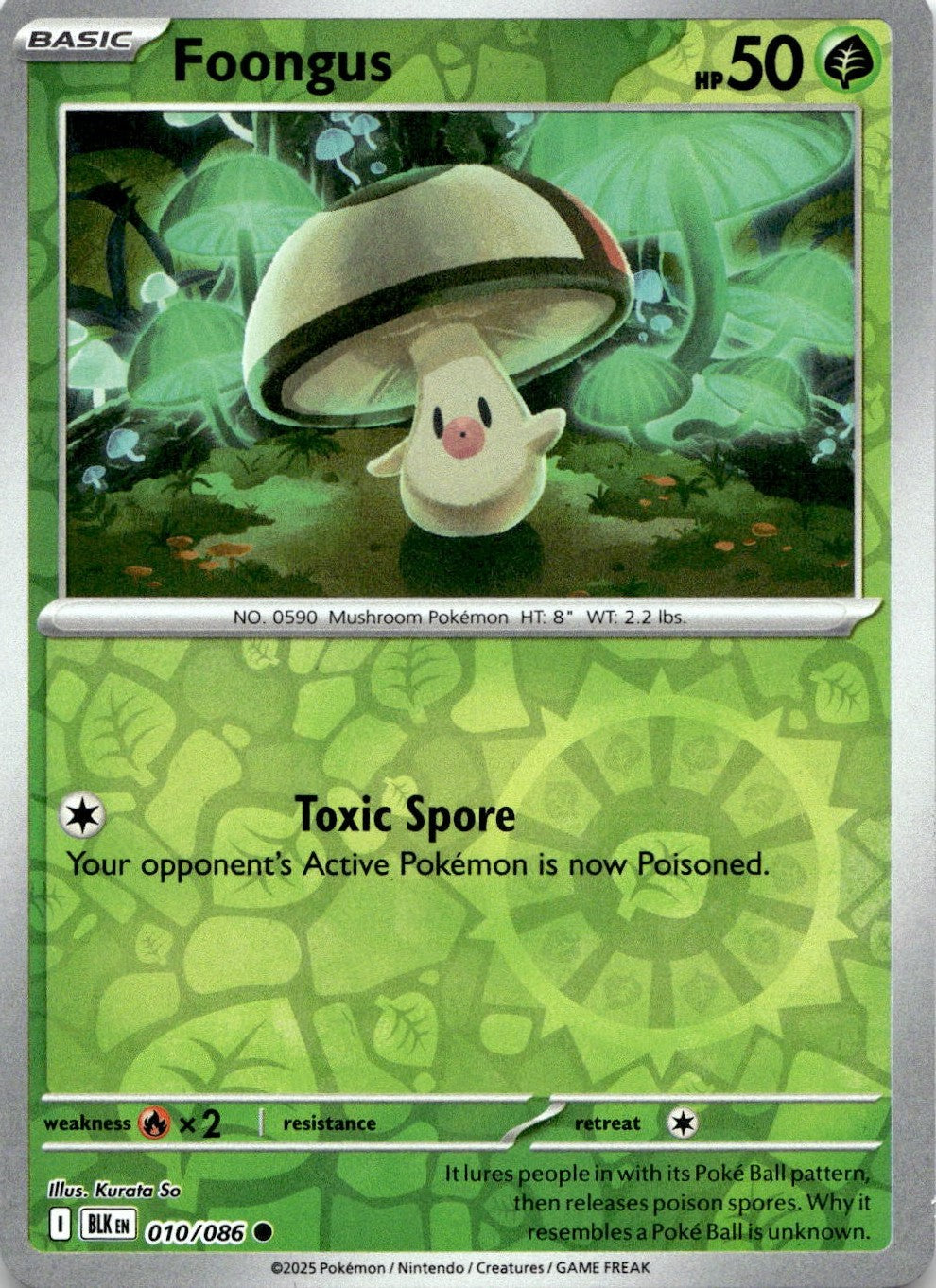 Foongus 010/086 Common Black Bolt Pokemon Reverse Holo Near Mint