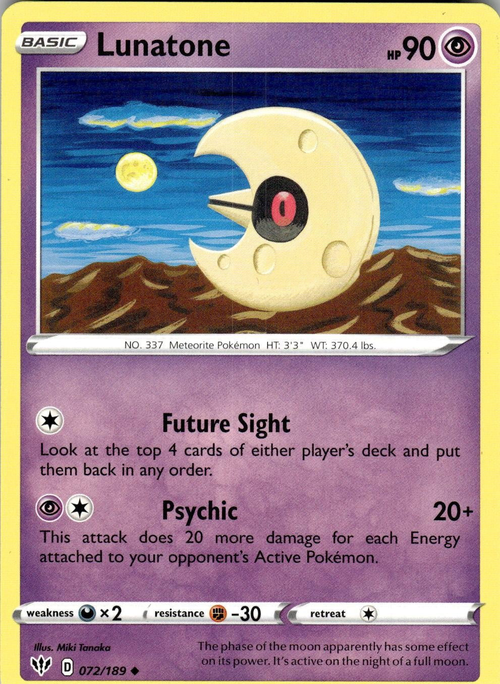 Lunatone 072/189 Uncommon Darkness Ablaze Pokemon Near Mint