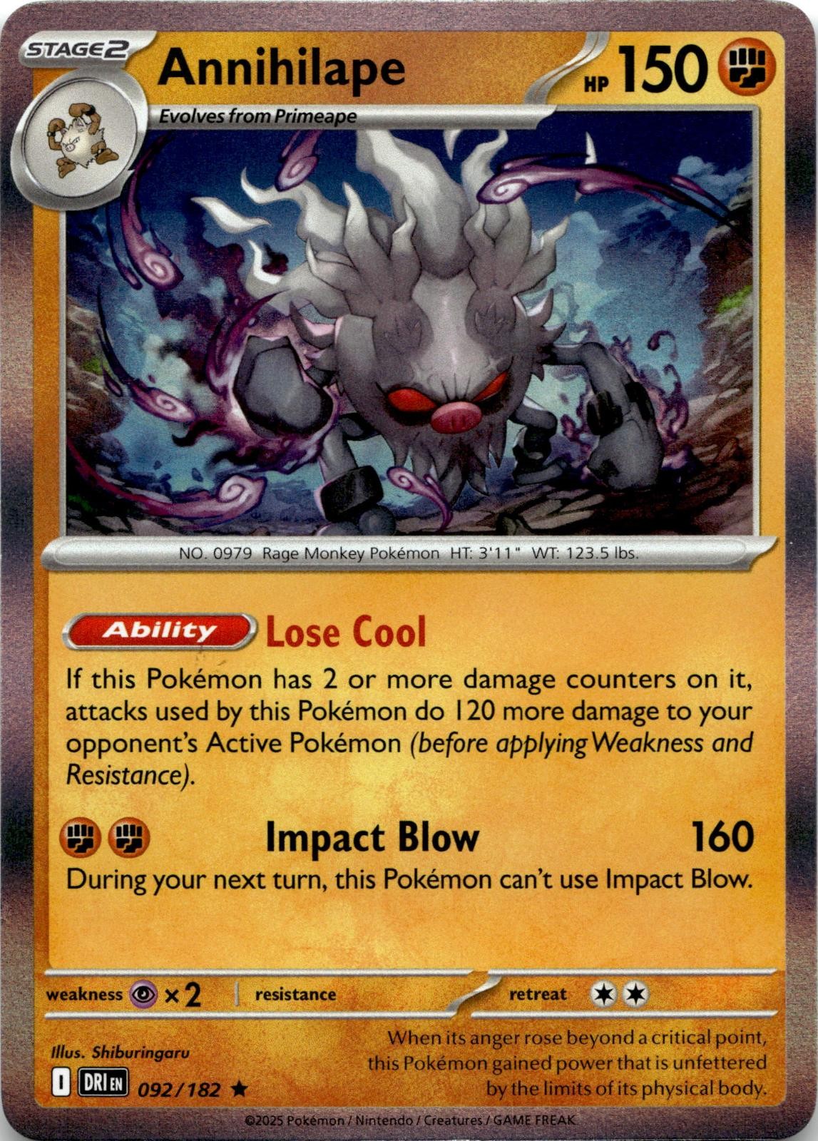 Annihilape 092/182 Rare Destined Rivals Pokemon Holo Near Mint