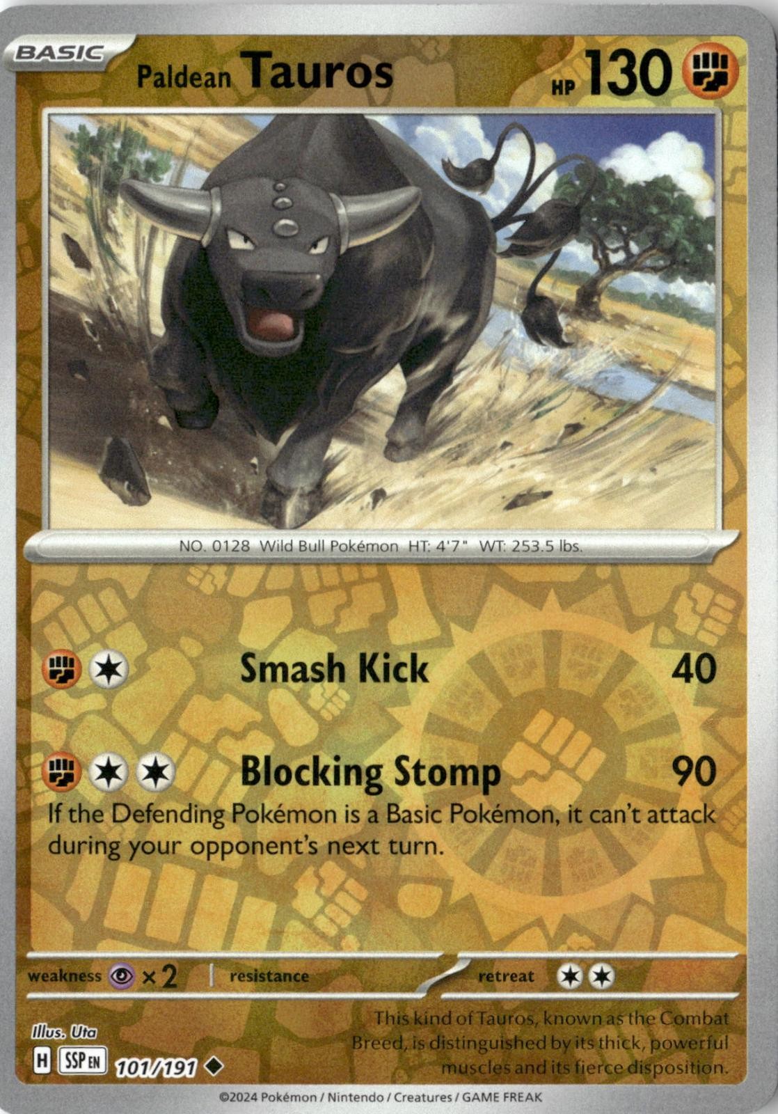 2024 POKEMON PALDEAN TAUROS 101/191 UNCOMMON SURGING SPARKS NEAR MINT