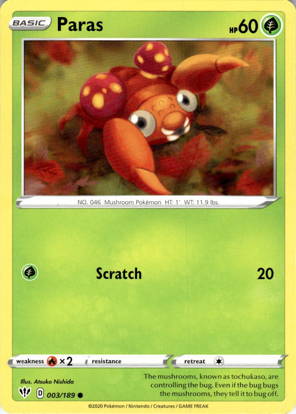 Paras 003/189 Common Darkness Ablaze Pokemon Near Mint