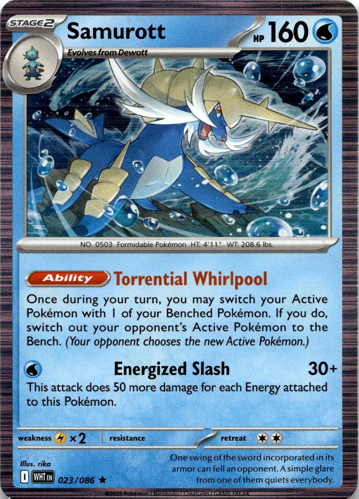 Samurott 023/086 Holo Rare White Flare Pokemon Near Mint
